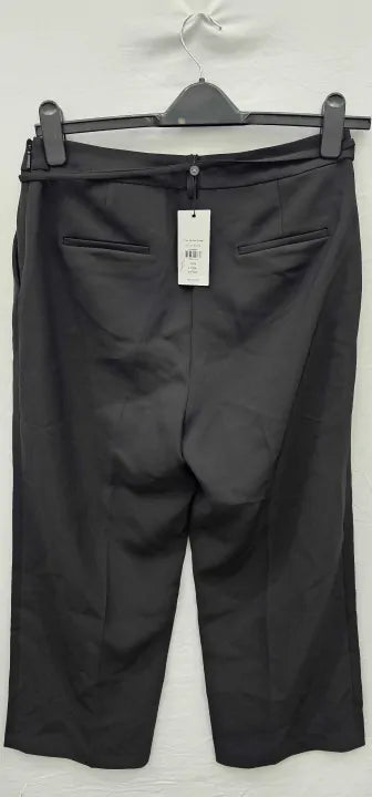 Whistles-008026992 Black-12-Black-Black Crop Tie Side Trousers-Black Size: UK 12
