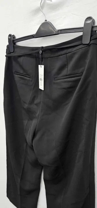 Whistles-008026992 Black-12-Black-Black Crop Tie Side Trousers-Black Size: UK 12
