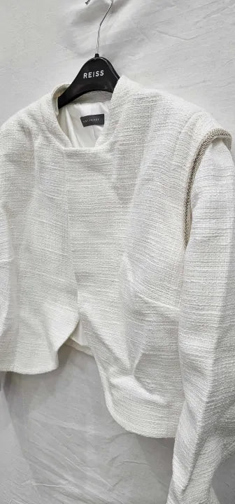 Mint Velvet-22749 Ivory-14-White-White Textured Cotton Jacket-White Size: Uk14