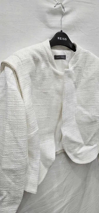 Mint Velvet-22749 Ivory-14-White-White Textured Cotton Jacket-White Size: Uk14