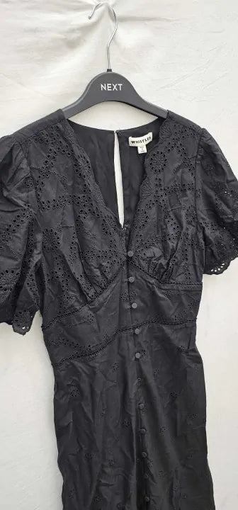 Whistles-004032465 Black-6-Black-Black Carolyn Broderie Cotton Dress-Black Size: UK 6
