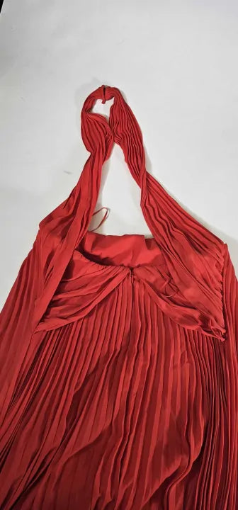 Reiss-29222963-10-Red-Red Roya Pleated Midi Dress-Red Size: UK 10