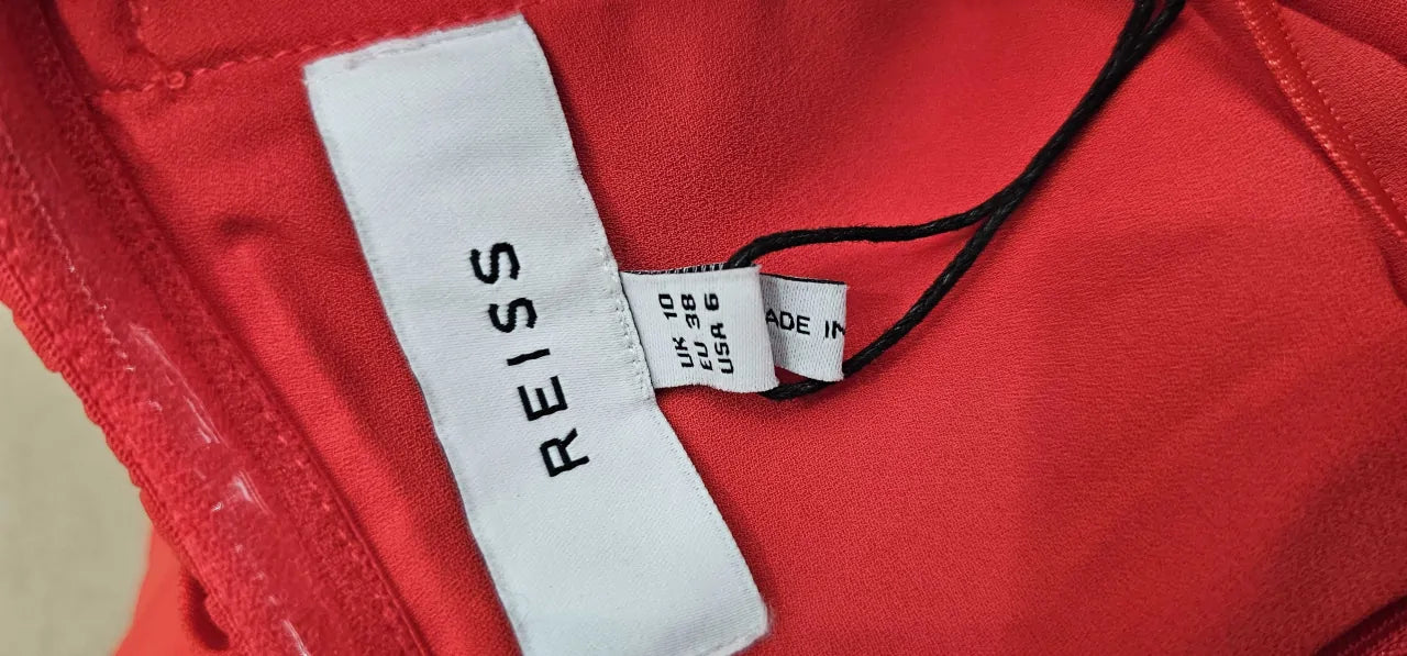Reiss-29222963-10-Red-Red Roya Pleated Midi Dress-Red Size: UK 10