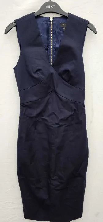 Ted Baker-247767 Navy-6-Navy-Navy Elenii Cotton Midi Dress-Navy Size: UK 6