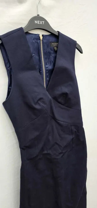Ted Baker-247767 Navy-6-Navy-Navy Elenii Cotton Midi Dress-Navy Size: UK 6