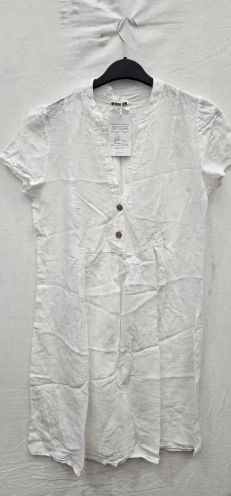 Rodier - White Button Linen Mini Dress - White Size: Xl/Xxl