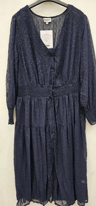 Somerset By Alice Temperley-W20436R1A-18-Blue-Navy Spot Button Front Maxi Dress-Blue Size: Uk18