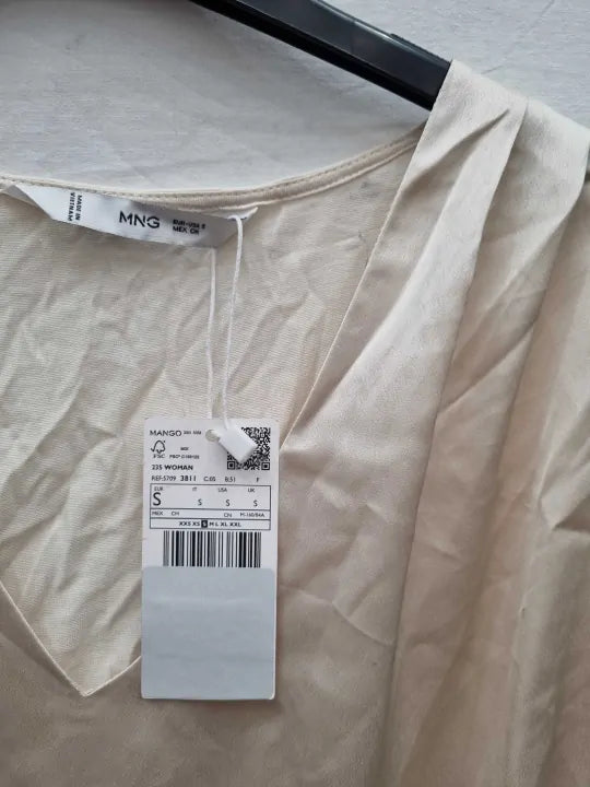 Mango Ivory Flutter V-Neck Blouse Size: Small