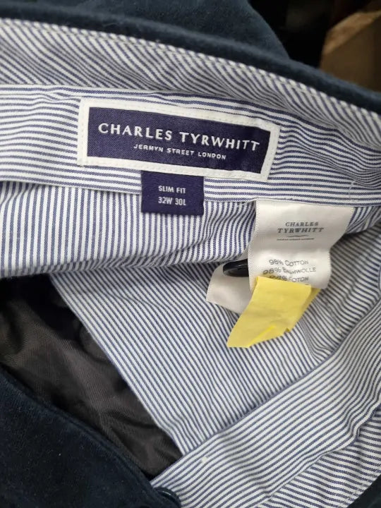 Charles Tyrwhitt Cord 5 Pocket Jeans - French Navy Size: W32 30L