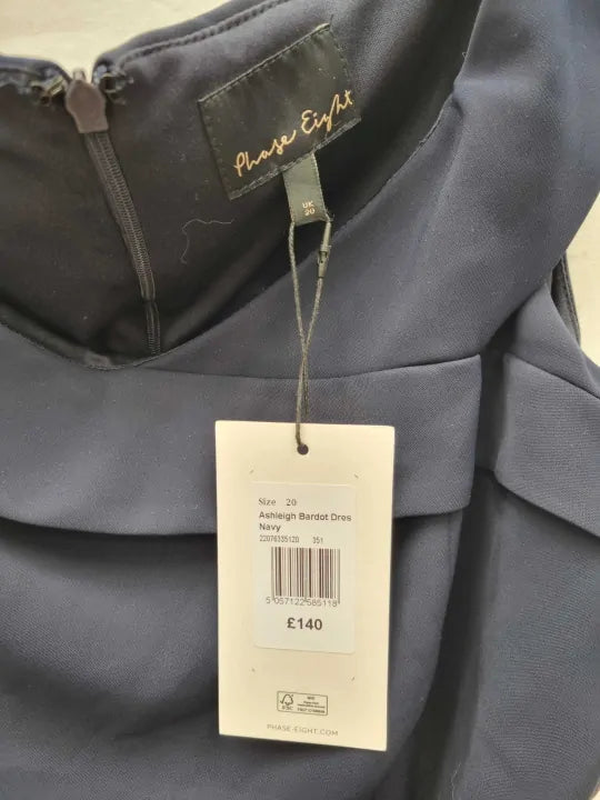 Phase Eight - Navy Ashleigh Bardot Mini Dress Size: Uk 20