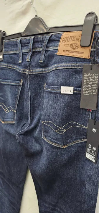 Replay-M914Y .000.41A 90A 007-30 30-Blue-Mid Blue Anbass Slim Stretch Jeans-Blue Size: 30/32