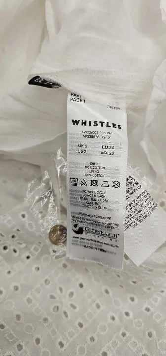 Whistles-005035004 White-6-White-White Mabel Broderie Cotton Midi Dress-White Size: Uk6