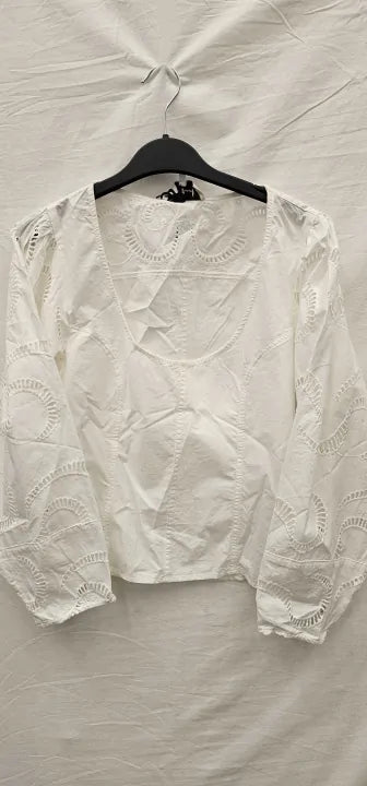7 For All Mankind - White Balloon Sleeve Cotton Top - White Size: Xs