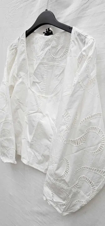 7 For All Mankind - White Balloon Sleeve Cotton Top - White Size: Xs