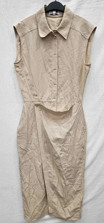 Reiss - Nude Yasmin Linen Shirt Dress - Beige Size: Uk10