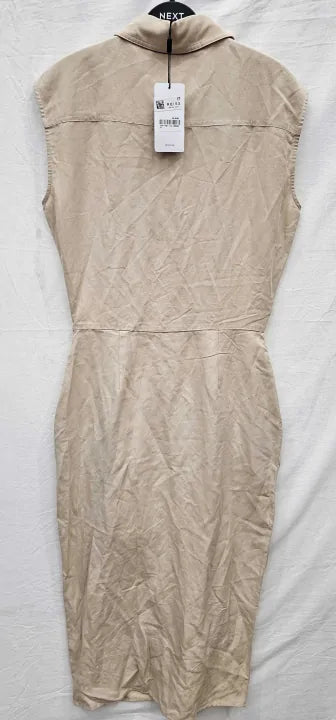 Reiss - Nude Yasmin Linen Shirt Dress - Beige Size: Uk10