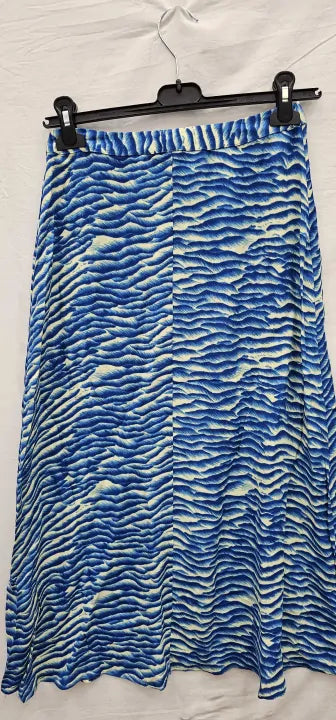 Whistles - Blue Printed Button Front Mid Skirt - Blue / Yellow Size: Uk8