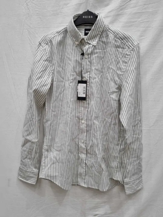 Boss Slim-Fit Shirt In Striped Performance-Stretch Fabric Size: 38