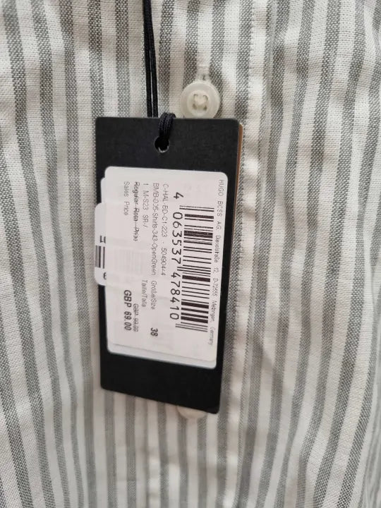 Boss Slim-Fit Shirt In Striped Performance-Stretch Fabric Size: 38