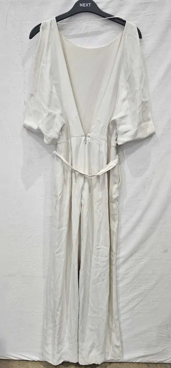 Reiss - White Wide Leg Drape Jumpsuit - Cream Size: Uk10
