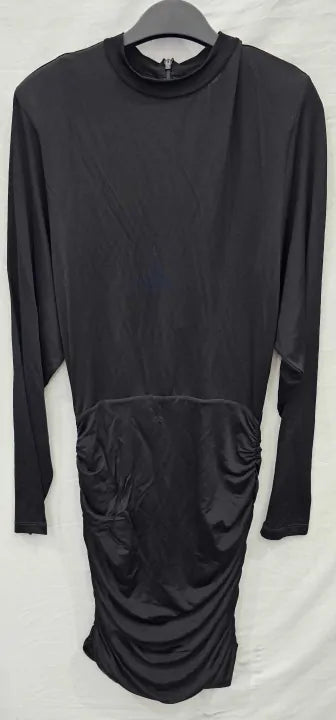 Ruched Padded Shoulder Mini Dress Size: Xs