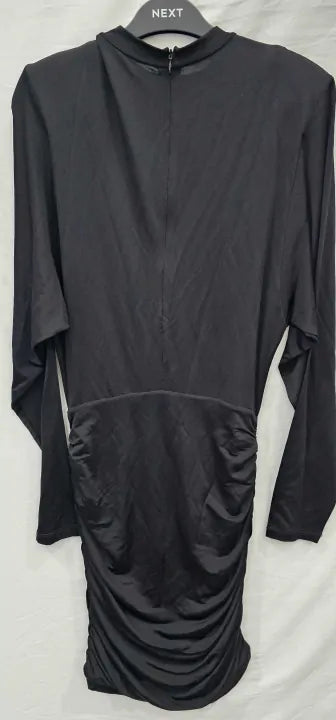 Ruched Padded Shoulder Mini Dress Size: Xs