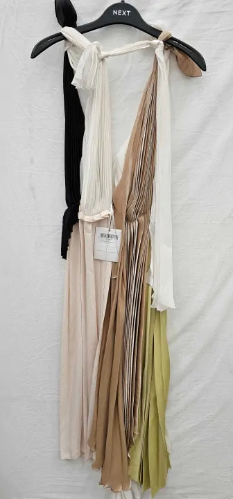 Victoria Beckham - Multi Asymmetric Pleated V-Neck Dress - Cream Size: Uk6