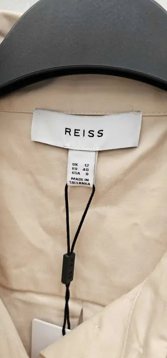 Reiss - Stone Cotton Blend Utility Belted Midi Dress - Beige Size: Uk12