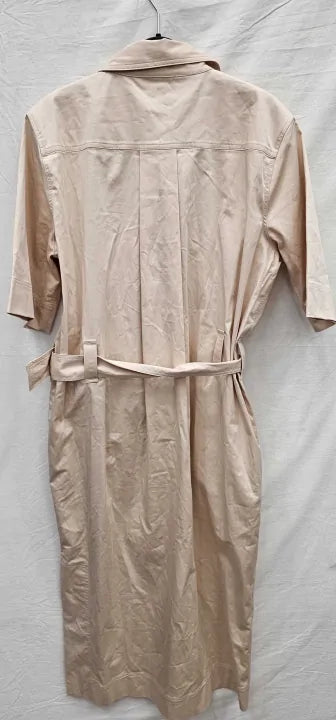 Reiss - Stone Cotton Blend Utility Belted Midi Dress - Beige Size: Uk12