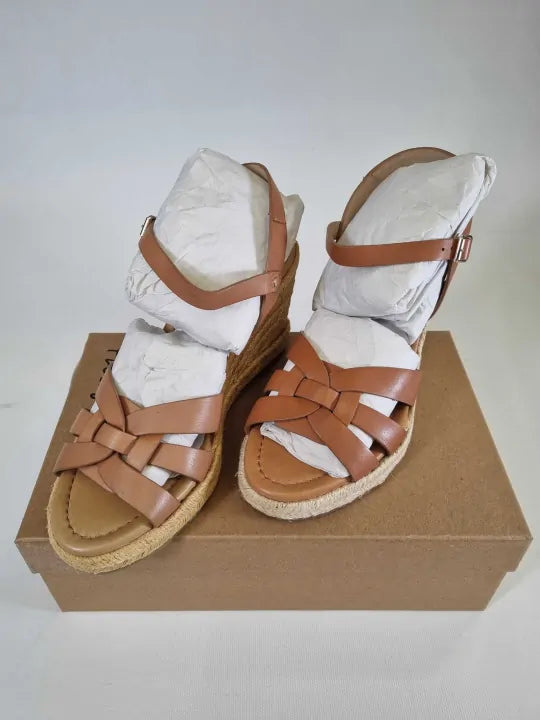 Phase Eight - Brown Leather Strap Wedge Sandals Size: Uk 7