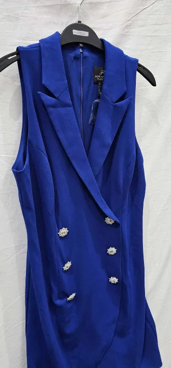 Adrianna Papell - Deep Sapphire Blazer Midi Dress - Blue Size: Uk12