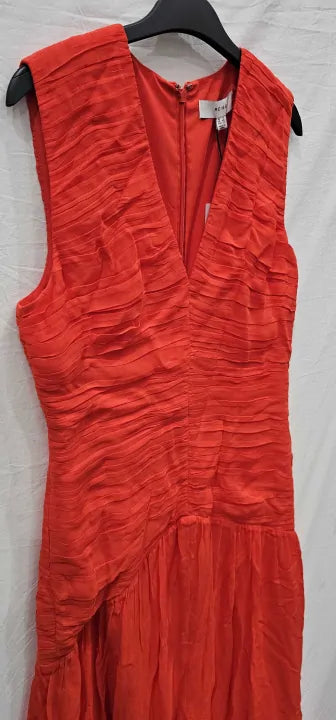 Reiss - Coral Saffy Ruched Midi Dress - Orange/Coral Size: Uk12
