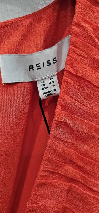 Reiss - Coral Saffy Ruched Midi Dress - Orange/Coral Size: Uk12