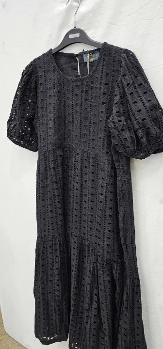 Wyse - Fleurice Broderie Dress - Black - Black Size: Uk12L
