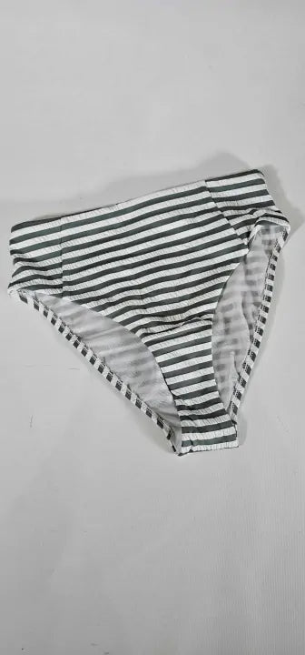 Sea Level-Sl4532Cp Khaki-10-Green-Khaki Capri Retro High Waist Bikini Briefs-Green/White Size: Uk10