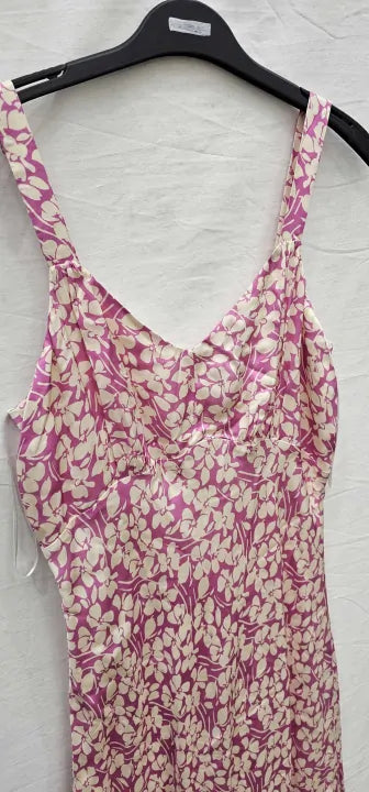 Ro & Zo - Pink Floral Satin Midi Dress - Pink/Ivory Size: Uk10