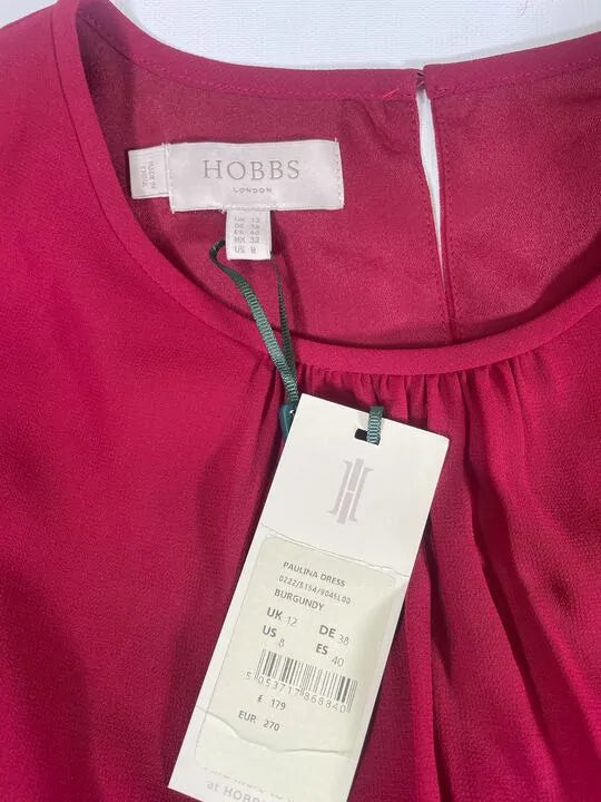 Hobbs London - Burgandy Paulina Pleated Dress Size: Uk 12