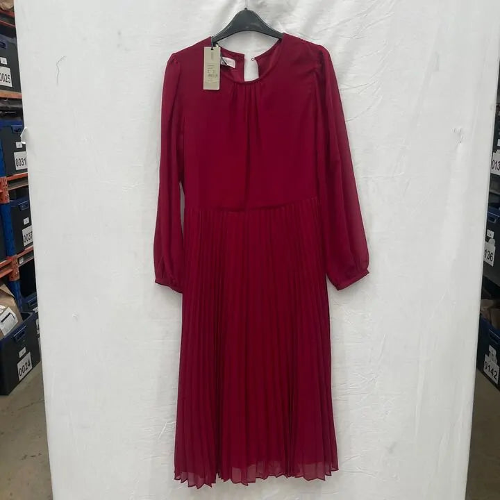 Hobbs London - Burgandy Paulina Pleated Dress Size: Uk 12