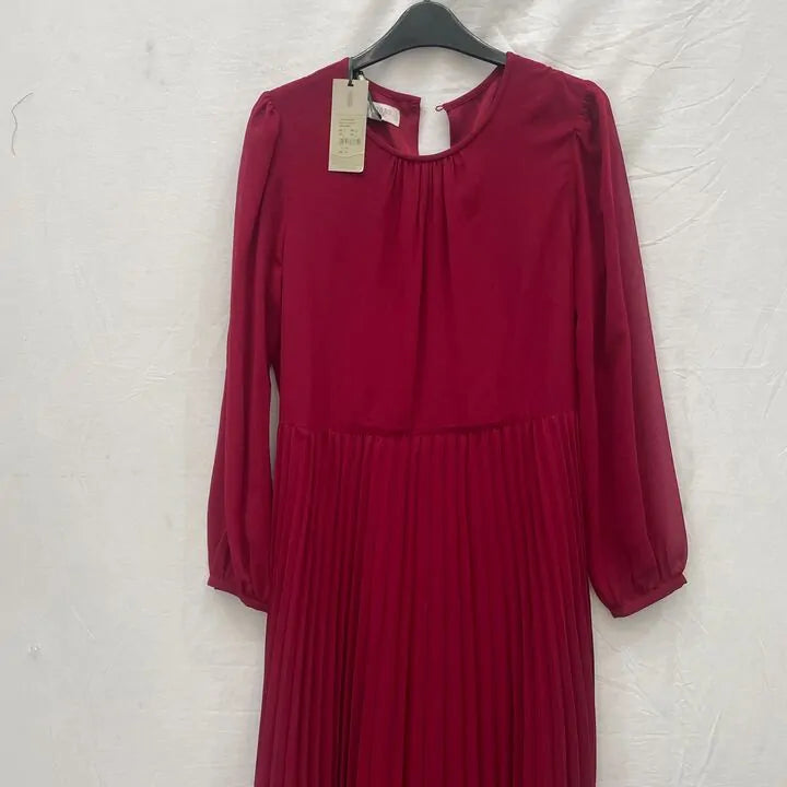 Hobbs London - Burgandy Paulina Pleated Dress Size: Uk 12