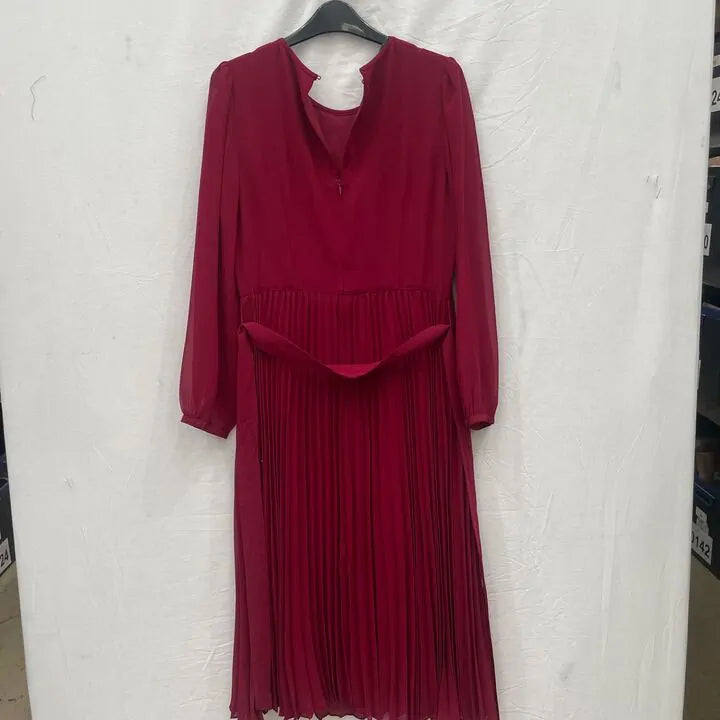 Hobbs London - Burgandy Paulina Pleated Dress Size: Uk 12