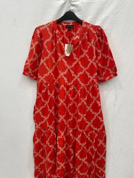 Whistles - Red Daisy Trellis Trapeze Dress Size: Uk 12