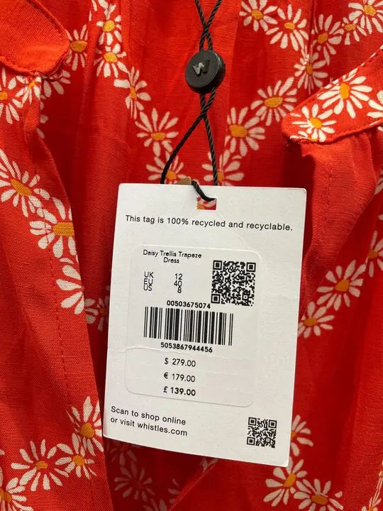 Whistles - Red Daisy Trellis Trapeze Dress Size: Uk 12
