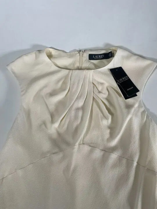Ralph Lauren - Cream Sleeveless Stretch Midi Dress Size: Uk 6