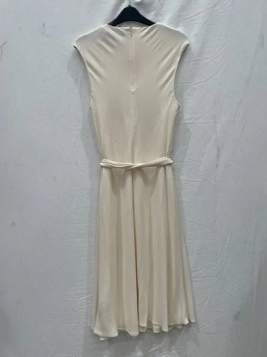 Ralph Lauren - Cream Sleeveless Stretch Midi Dress Size: Uk 6
