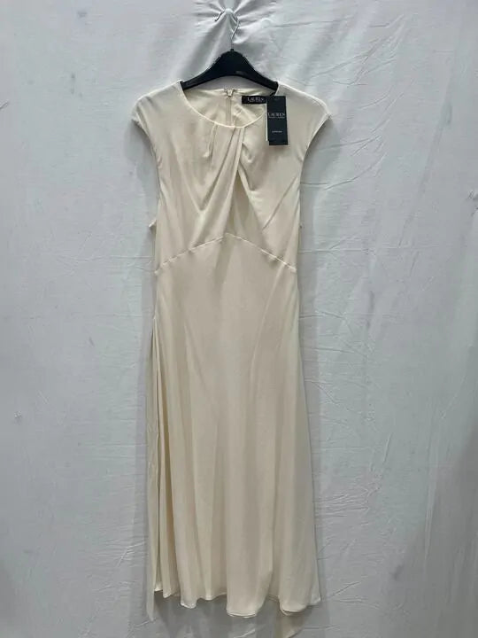 Ralph Lauren - Cream Sleeveless Stretch Midi Dress Size: Uk 6