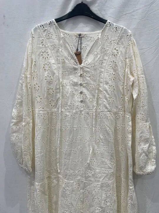 Hush - Ecru Hannah Broderie Cotton Midi Dress Size: Uk 10