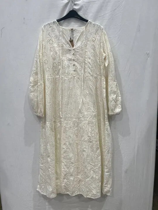Hush - Ecru Hannah Broderie Cotton Midi Dress Size: Uk 10