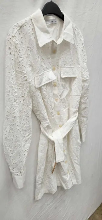 Mango - White Swiss Embroidered Shirt Dress - White Size: M