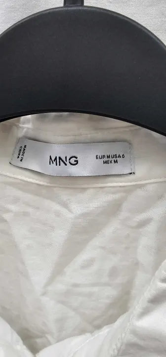 Mango - White Swiss Embroidered Shirt Dress - White Size: M