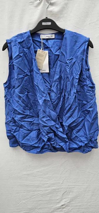 Mango-47008629-52-21-Blue-Blue Lyocell Wrap Blouse-Blue Size: M